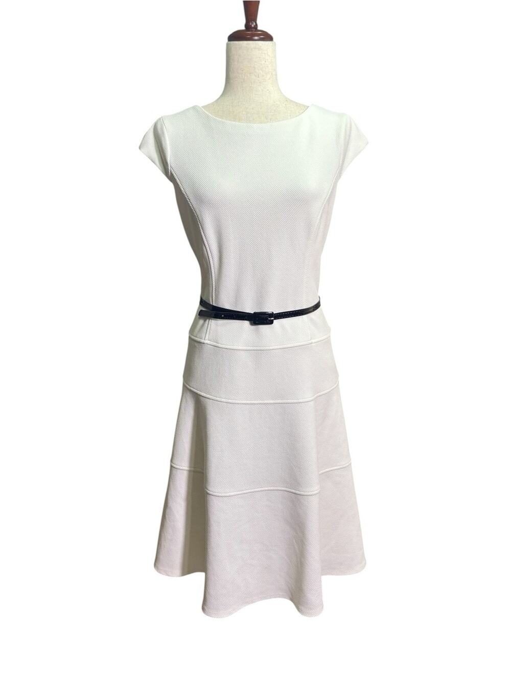 Black Label by Evan-Picone White Textured Fit & Flare Dress Size 10 0199